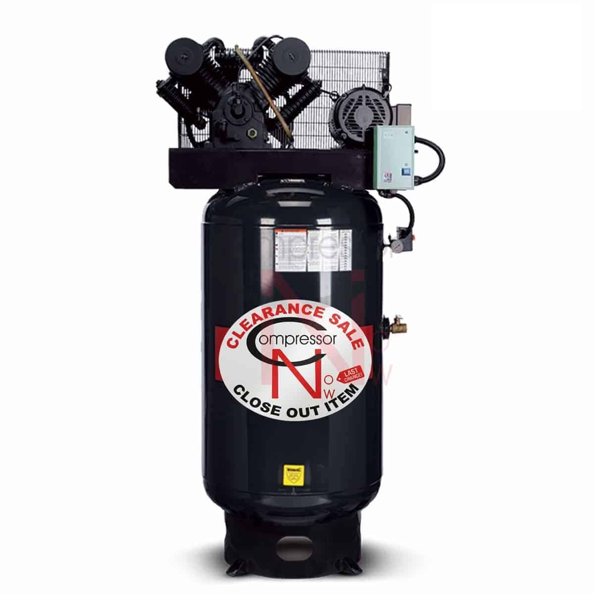 10 HP 230V 3 Phase Simplex Compressor 120 Gallon Vertical Tank ...